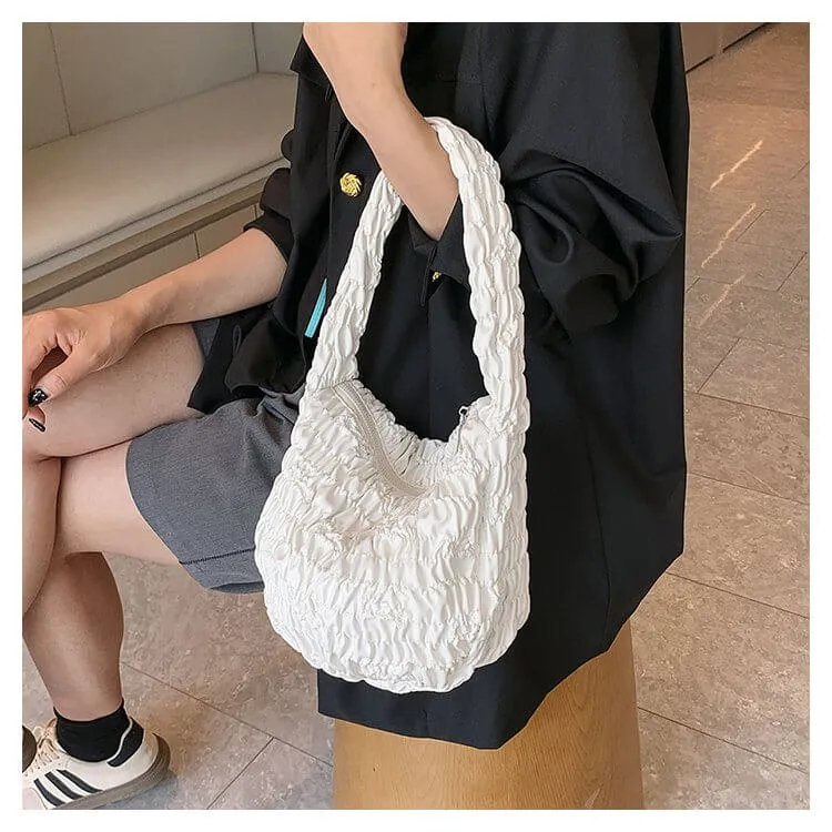 Soft White Leather Womens Puffer Tote Bag -Showtown