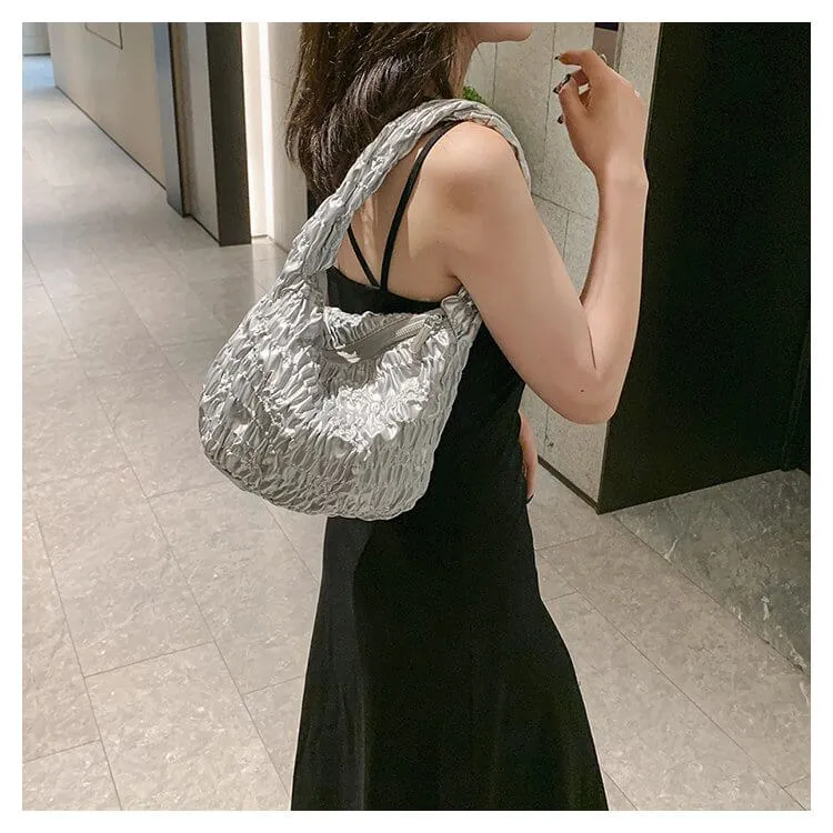 Soft White Leather Womens Puffer Tote Bag -Showtown