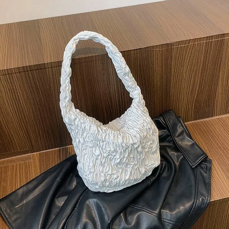 Soft White Leather Womens Puffer Tote Bag -Showtown