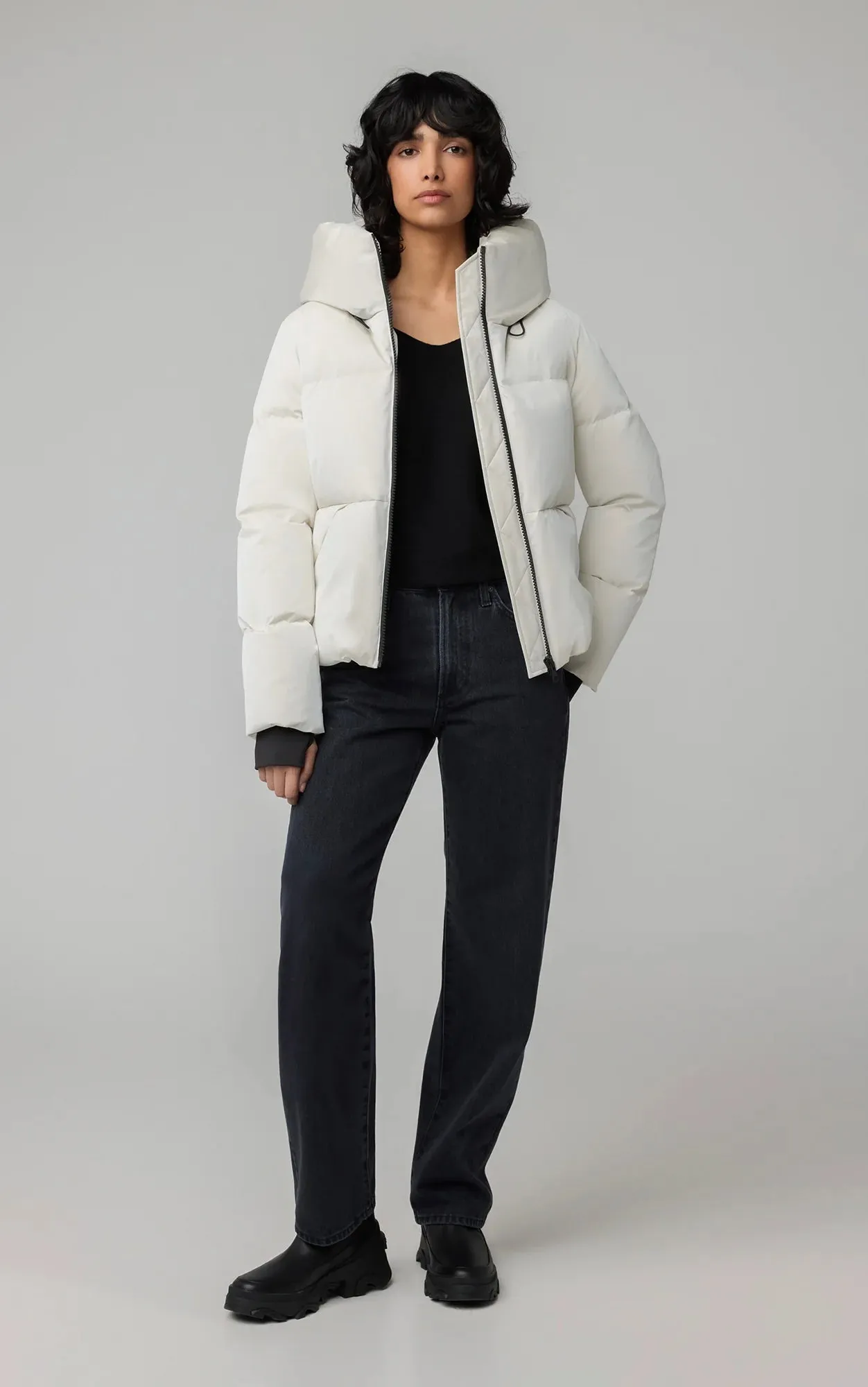 Soia & Kyo Iroh Relaxed-Fit Velvet Shine Down Coat With Hood - Powder