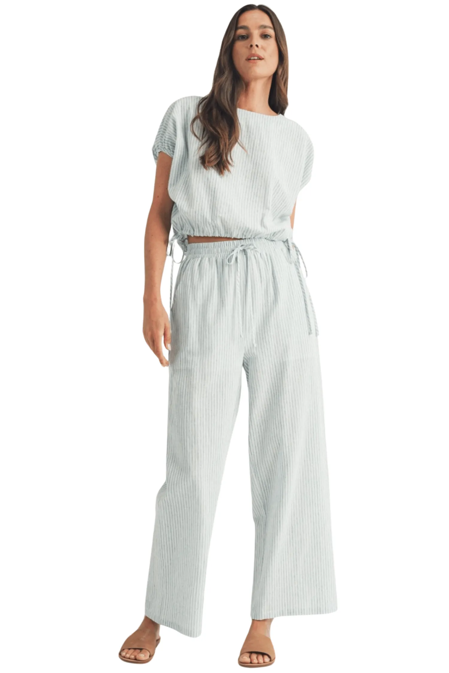 Striped Linen Wide Leg Pants