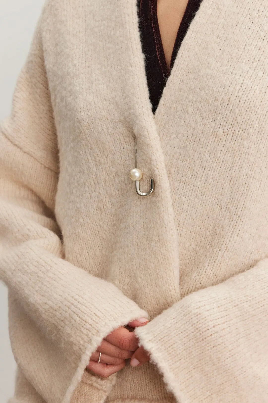 Velvet Chanson Brushed Knit Cardigan - Beige