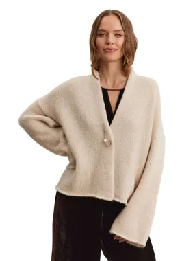 Velvet Chanson Brushed Knit Cardigan - Beige