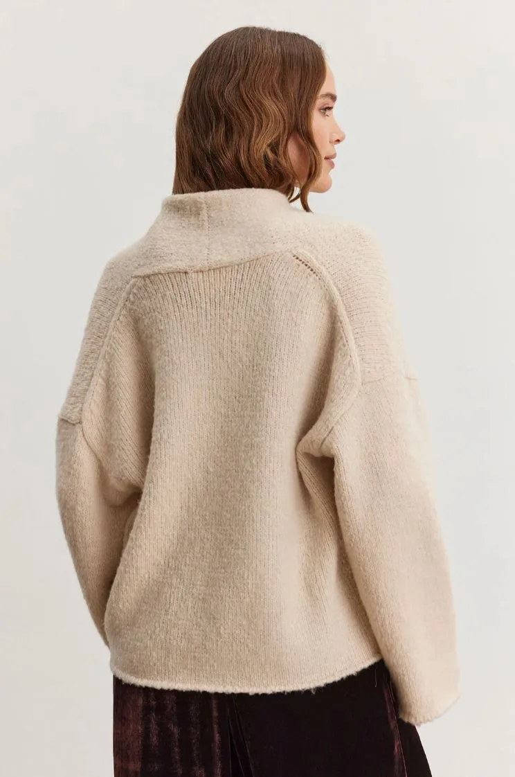Velvet Chanson Brushed Knit Cardigan - Beige