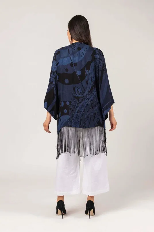 Violet Embroidered Fringe Kimono
