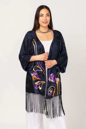 Violet Embroidered Fringe Kimono