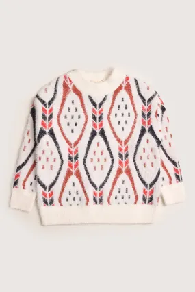 White Geometric Sweater