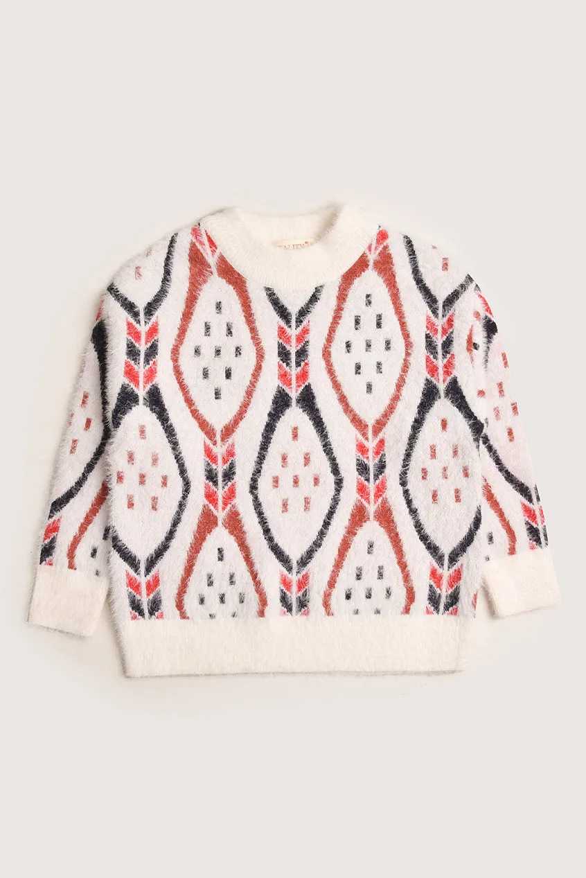 White Geometric Sweater