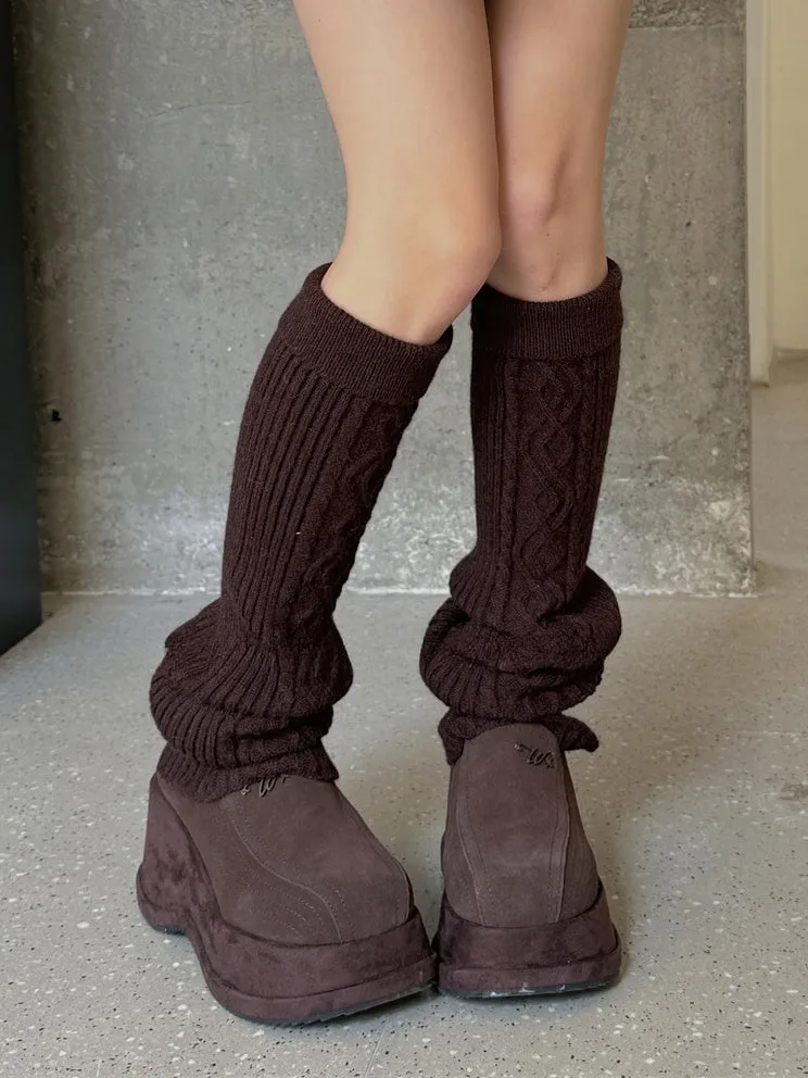 White/Dark Brown/Grey Knitted Leg Warmers