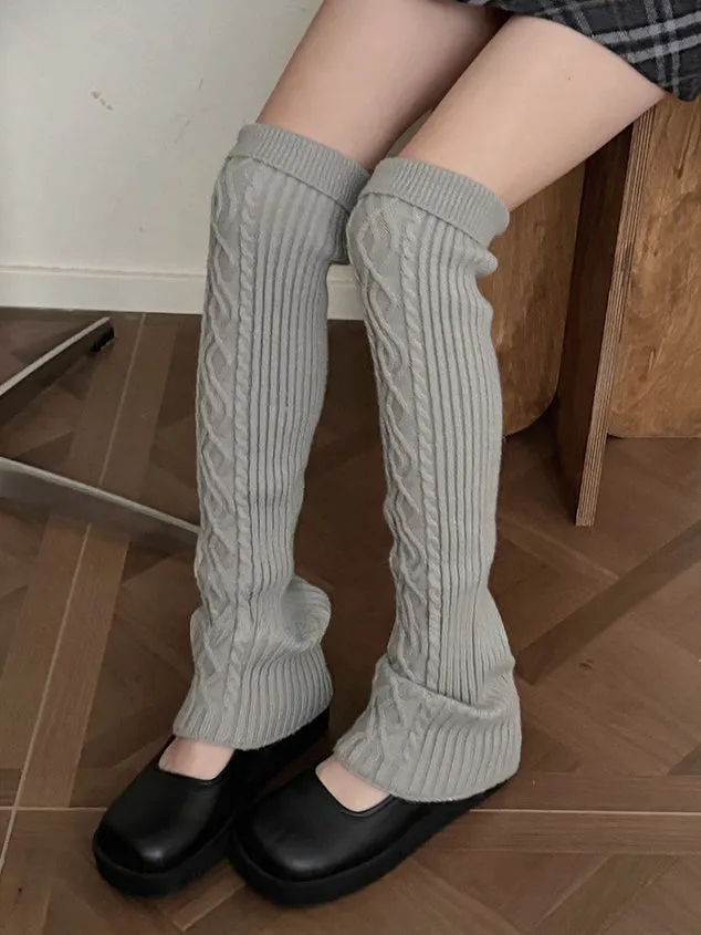 White/Dark Brown/Grey Knitted Leg Warmers