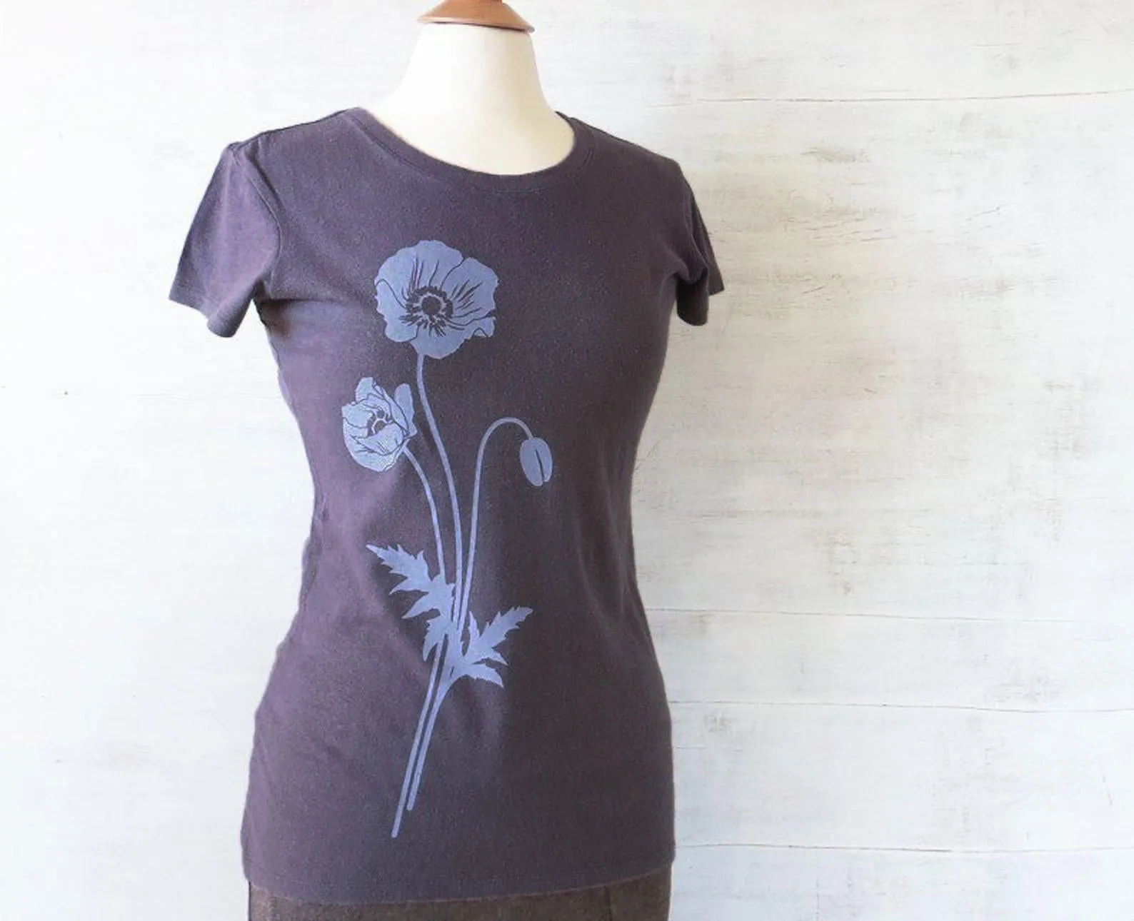 Women's Hemp Organic Cotton T-Shirt with Poppy - Dusty Purple