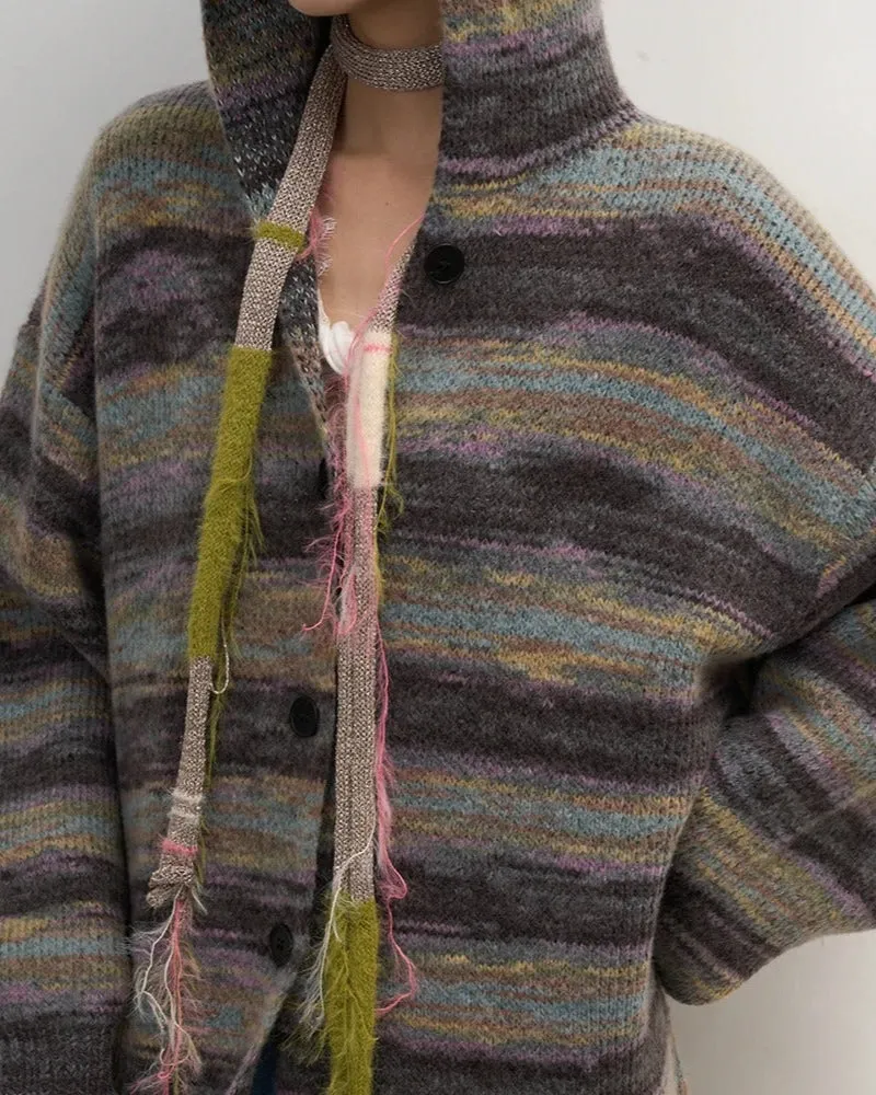 Women's Super Long Boho Hoody Stripe Sweater Cardigan for Cold Weather on the Beach