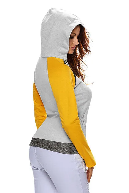 Yellow Grey Color Block Hoodie