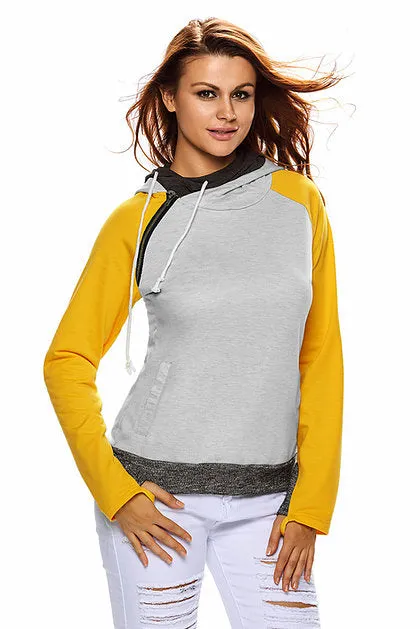 Yellow Grey Color Block Hoodie