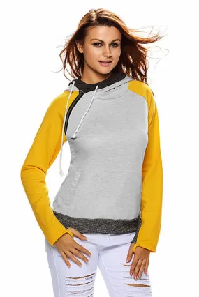 Yellow Grey Color Block Hoodie